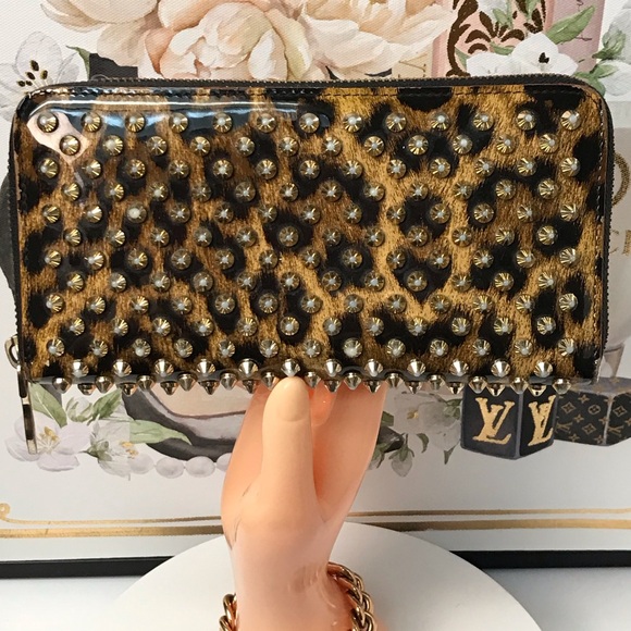 Christian Louboutin Panettone Studded Leopard Zip Around Wallet 🐆❤️ - Picture 9 of 17